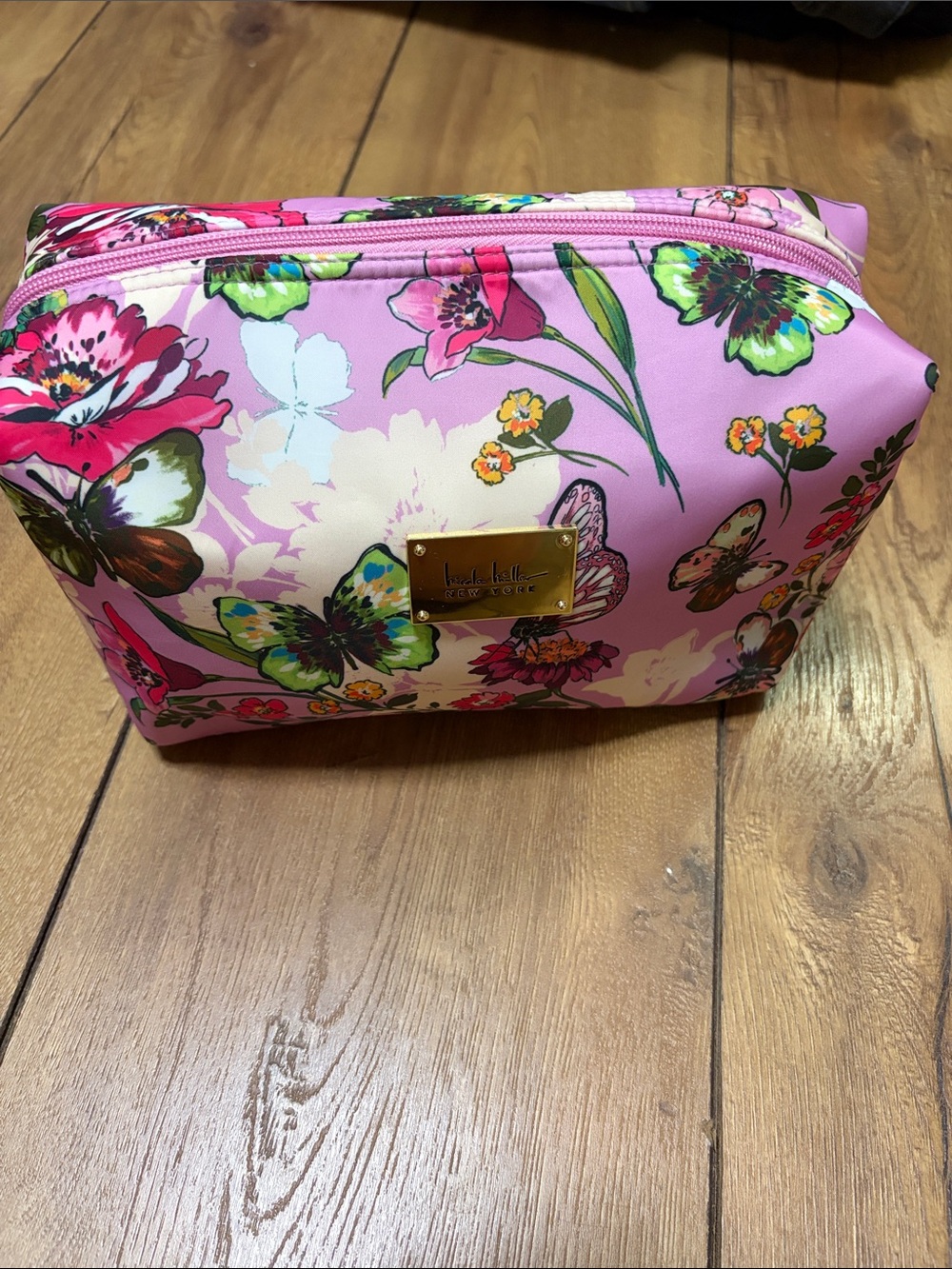 Nicole Miller Pink Floral & Butterfly Cosmetic Bag